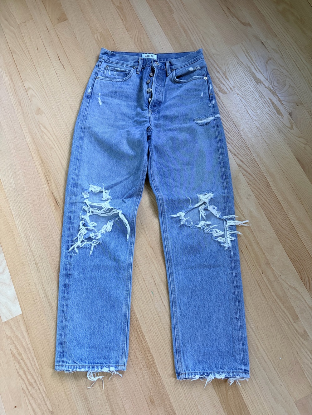 AGOLDE 90’s Jean Size 25 Distressed Light Wash Straight Leg Frayed Hem